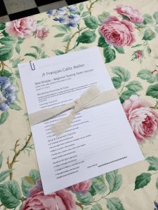 Welcome pack and sewing instructions prepared for beginner drawstring bag class at Artisan Alley.